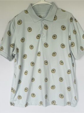 Eight Bells Men's Light Blue Polo Shirt with Lemon Halves All over Print Cotton
